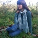 Soft Blue Knitted Scarf Autumn, Baby Blue Fringes Tassels, Pastel Blue Snow Puff Pattern, Pale Denim