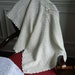 Antique white crocheted baby blanket in Paton Beehive Fingering Baby soft, quality yarn, pearl shell edging, READY TO SHIP