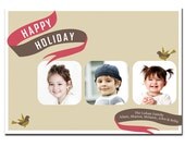 Photo Christmas Card Modern Bird 3 Pictures Gray Tan Red Green Happy Holiday Flag Simple Greeting Card DIY Digital or Printed - Lohan style Il_170x135