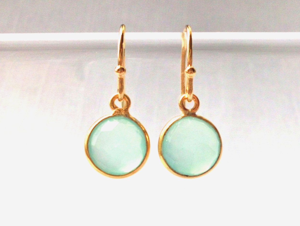 Aqua Chalcedony Earrings Gemstone Earrings Gold by LEBasicsJewelry