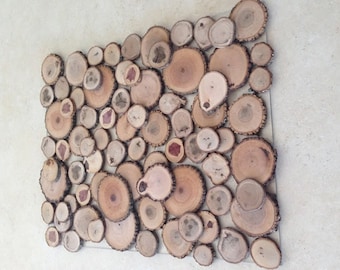 25% OFF! Sliced Wood Art - 'The Thicket' - Abstract Wood Art - Floating/Layered Tree Slices on Clear Panel - Nature Home Decor