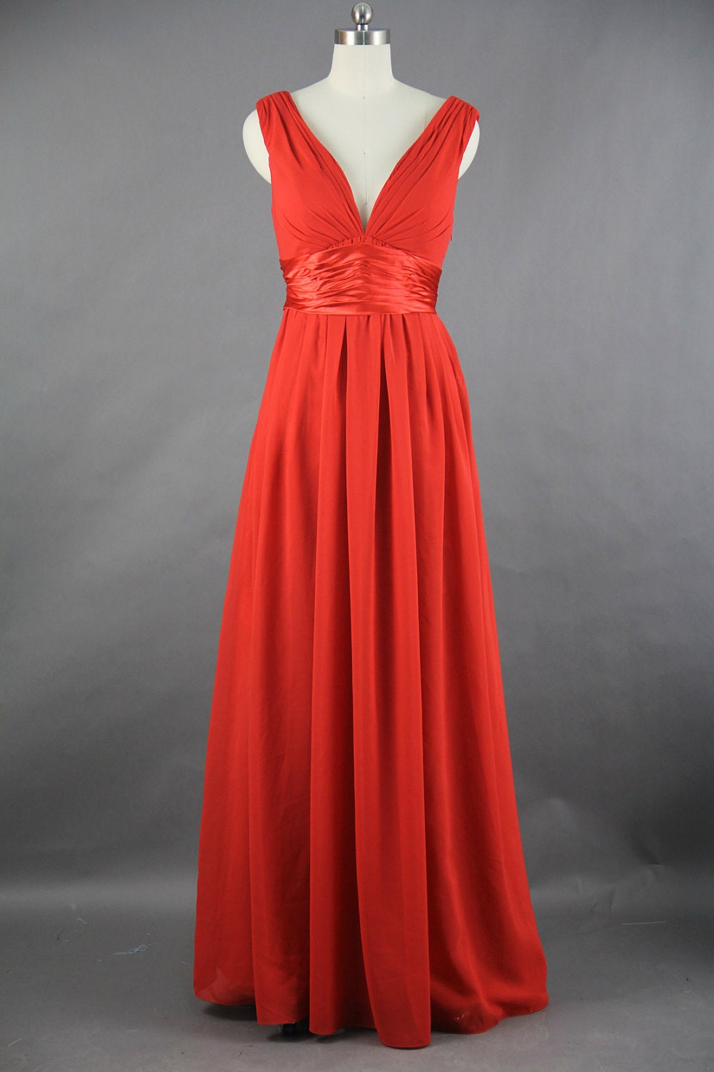 Sexy Evening Dress Red Long Prom Dress A-line V-neck Long