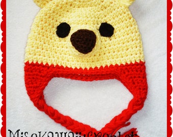 Crochet Pattern-Kawaii-Pooh Hat-Crochet Bear Hat-Winnie the Pooh Inspired-Pooh Themed Nursery-Yellow Hat-Instant Download