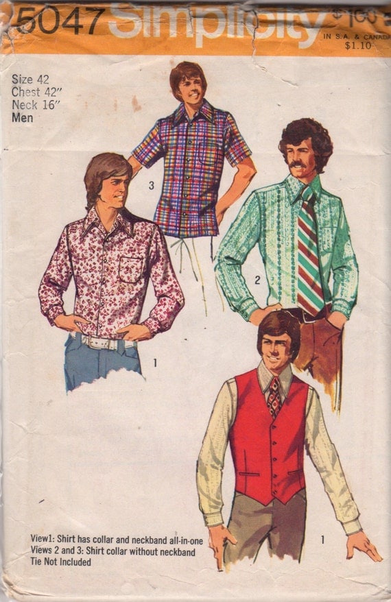 1970s Simplicity 5047 Mens Shirt and Vest Pattern Disco Style Size ...
