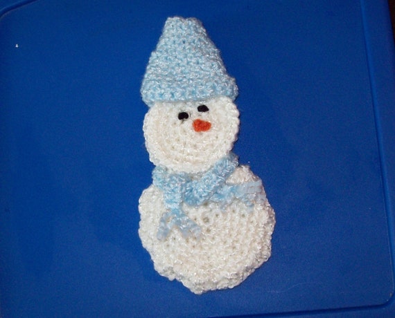 Reusable Snowman Gift Card Holder Baby Blue Hat & Scarf Crochet Snowman Ornament