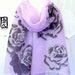 Hand Painted Silk Scarf Purple Roses. Purple Silk Scarf. Floral Scarf. Silk Chiffon Scarf. Silk Scarves Takuyo. 11x59 in.