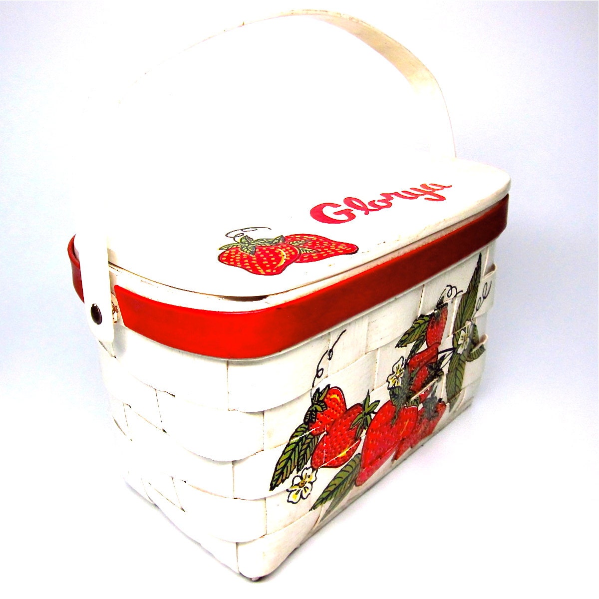 Vintage Strawberry Purse Basket Caro Nan Red White Tote