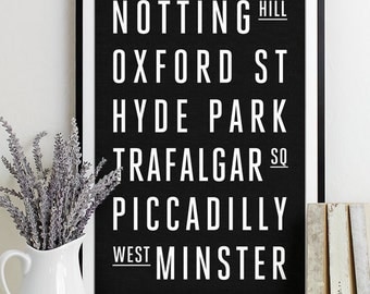 Wall Art Subway Sign Typography Poster - Modern Art Print LONDON City