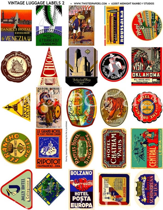 25 LUGGAGE STICKERS Vintage International and by TwistedPapers