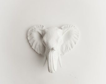 The Saki Mini Faux Elephant Head by White Faux Taxidermy - Elephant Head Wall Mount - Elephant Decor Animal Head