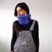 Knit blue cowl scarf - women chunky cowl with beige buttons