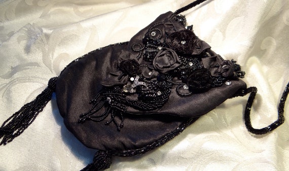 Vicorian Beaded Purse Black Goth Silk Handbags OOAK VP-220 by Marcellefinery steampunk buy now online