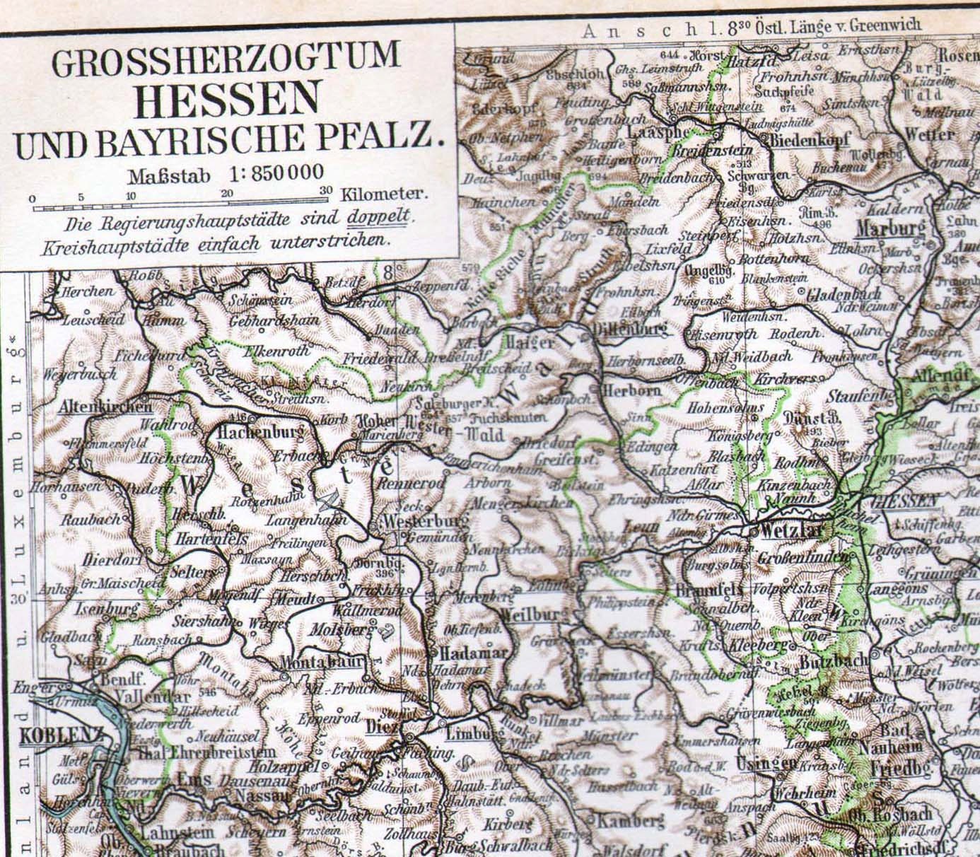 Map Grand Duchy Hesse Province Germany Edwardian1903 Antique