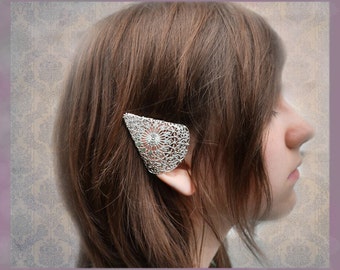 Silver Elf Ear Cuffs Ornate Filigree Elven Ear Tip Covers Two piece set Non pierced No pierce ON SALE WERE 32.00