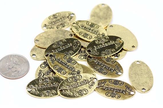 8pcs Antique Gold Handmade Oval Connector 32mmx18mm 1-1/4"x3/4" Tag Charm