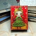 Christmas Tree Girl - Original Mixed Media Painting Collage By Danita Art 5x7 Inches On Deep Wood Panel