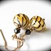 Tiger Lampwork Earrings 14kt Gold Fill Swarovski Jet Black Crystals