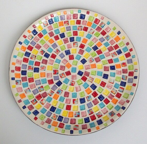 Large Ceramic Serving Platter with Colorful Squares FREE
