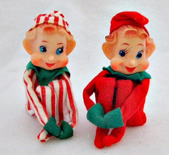 2 Knee Hugger Pixie Elf Ornaments Vintage by vintagejunque