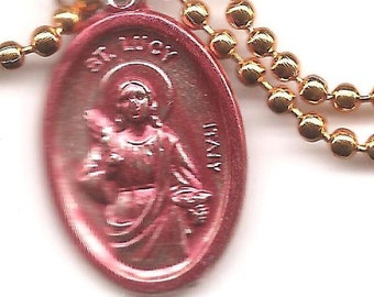 Eyes, St. Lucy Patron Saint Medal on Orange Ball Chain
