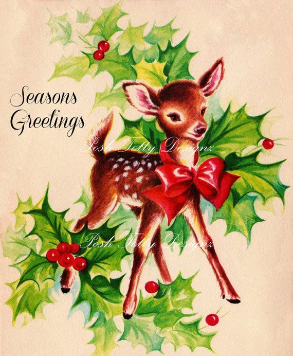 Items similar to Seasons Greetings Deer Vintage Digital Download
