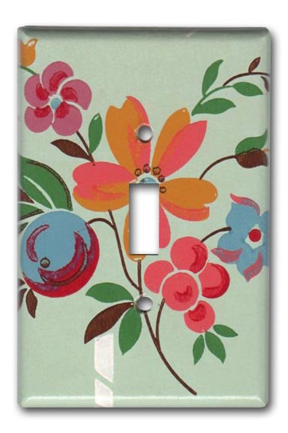 Single Switch Plate 1940's Vintage Wallpaper Fruit and Floral