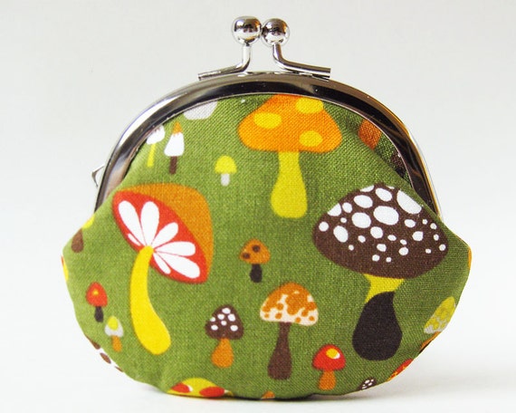 coin purse mushrooms on moss green