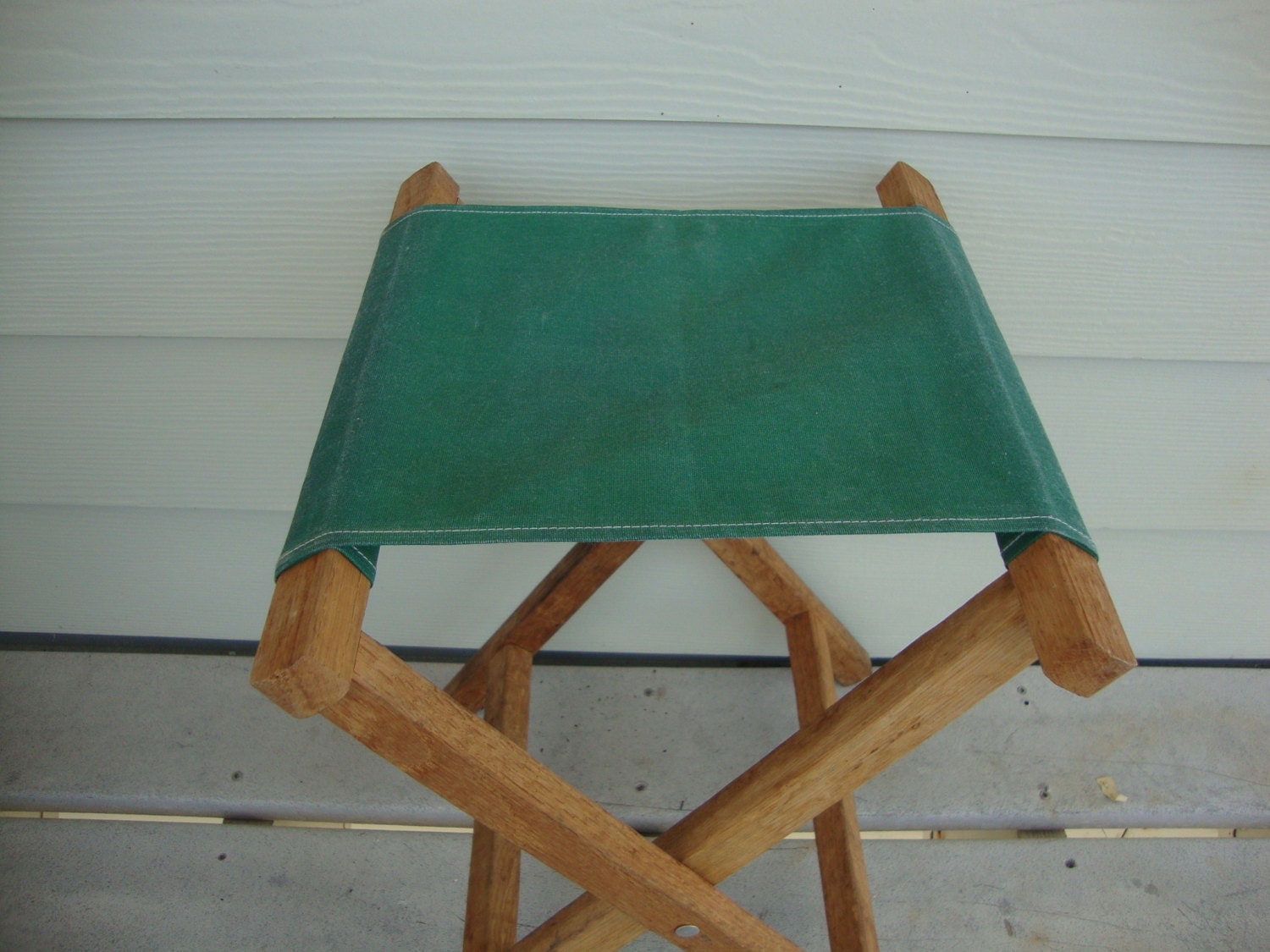 Vintage Wood Camp Chair Dark Green Canvas Seat Camping Gear