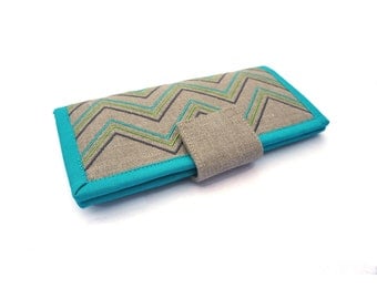 MADE TO ORDER / Large wallet / Teal wallet / Modern Wallet / Embroidered Wallet / Wallets For Women / Marillis Wallet