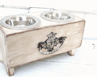 Dog Bowl Holder, Elevated Dog Feeder, Shabby Cottage Dog Feeder