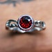 Garnet ring - bezel gemstone ring - January birthstone -cherry red garnet - infinity swirl - Wrought - ready to ship, size 7