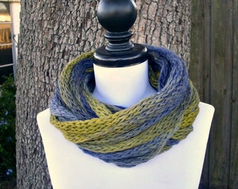 Circle Scarf Infinity Scarf Knit Cowl Infinity Cowl in Serengeti Blue Yellow - Blue Scarf Blue Cowl Womens Accessories - READY TO SHIP