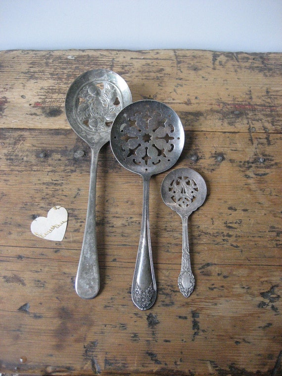 3 Vintage Slotted Silverplate Spoons by daisychestnut on Etsy