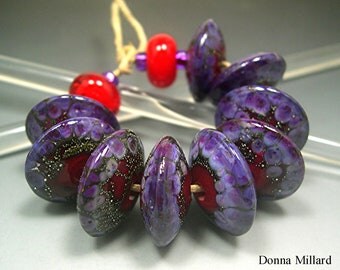Handmade LAMPWORK Glass Bead Set DONNA MILLARD orchid purple silver sra supplies lamp work autumn fall summer