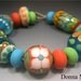HANDMADE LAMPWORK Glass Beads SET Donna Millard sra lamp work orange yellow sunflower turquoise aqua green lotus