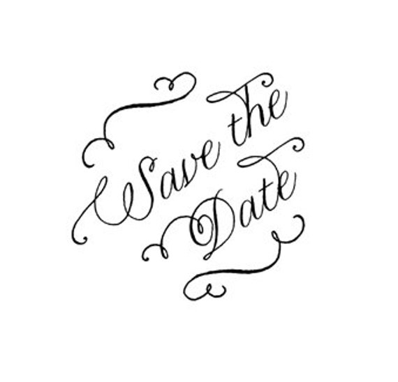 Calligraphy Save the Date Stamp Wood-Mounted