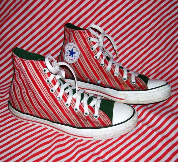 Candy Cane Shoes VTG Flocked Converse High Top Ugly Christmas