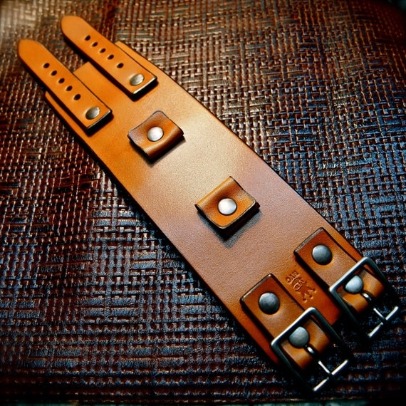 Leather cuff Bracelet watchband Vintage Johnny Depp style wristband Handmade for YOU in NYC by Freddie Matara