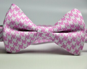 Bowtie Pink and White Houndstooth Boy's Bow Tie