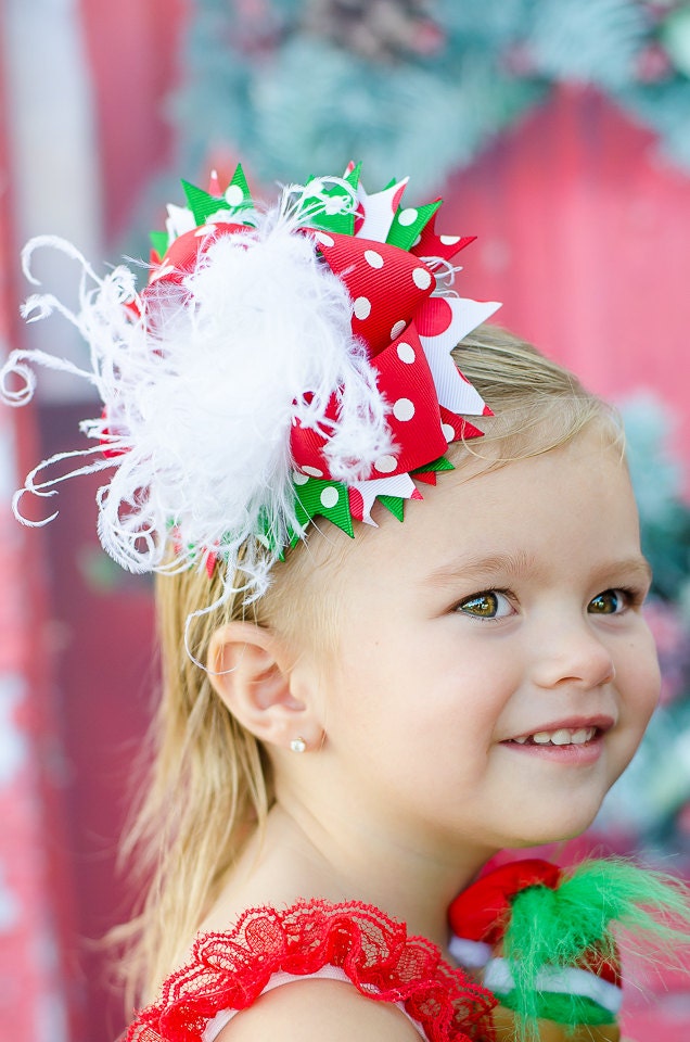 Over The Top Christmas Hair Bow Classic Red & Green White