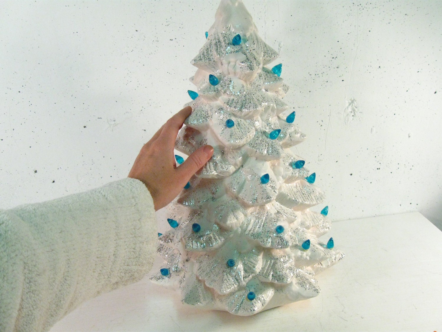 Vintage white ceramic christmas tree with lights by StephieD