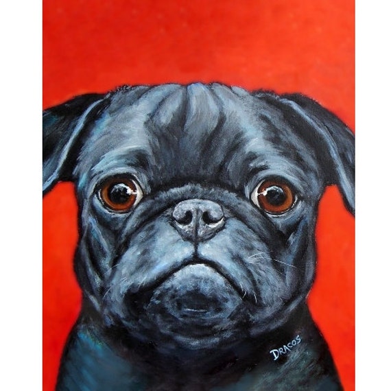 Download Items similar to Pug Art Print, Original Acrylic Painting ...