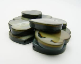SALE Mother-of-Pearl (Dyed) Steel Blue 15x15mm-17x16mm Flat Heart Beads-S