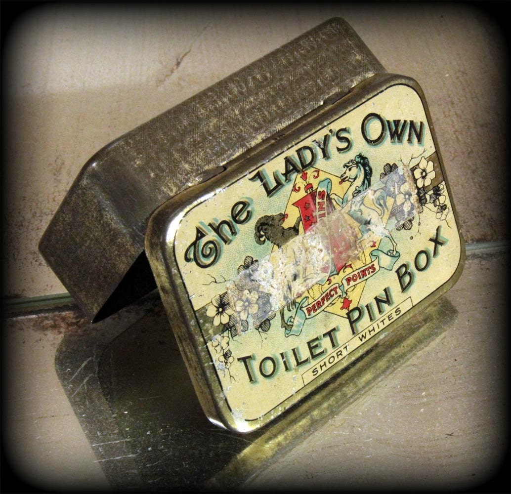 Beautiful Antique or Vintage Tin Box for Toilet Pins The