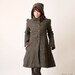Camille Coat with Goblin Hood and tall collar - Brown and green checks - Winter coat