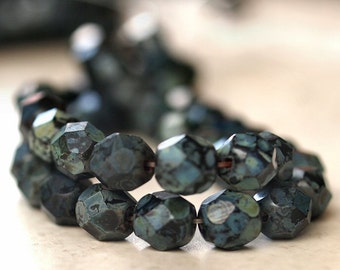 Matte Jet Picasso Czech Glass Bead 6mm Firepolish Faceted Round Bead : 25 pc 6mm Black Round