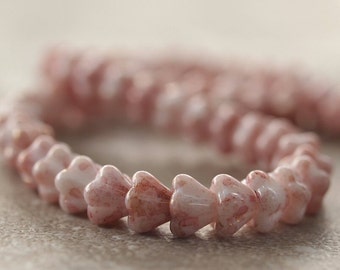 Topaz Pink Luster Czech Glass Bead 4x6mm Baby Bell Flower : 25 pc