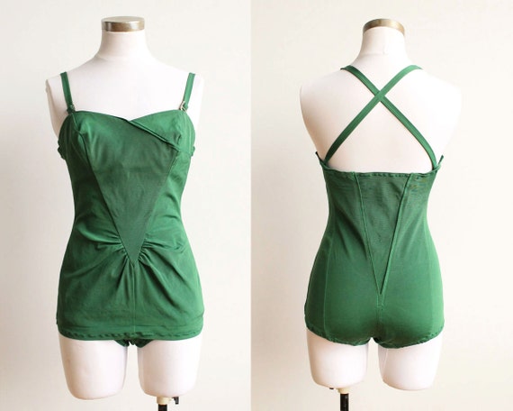 Items similar to Vintage 1950s Emerald Green Bathing Suit / 50s One ...
