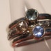 Sapphire Stacking RIngs.Set of 3 Stacking Rings.Blue Sapphire, Green Sapphire, Yellow Sapphire.Sterling Silver and 14 kt Gold.CooL