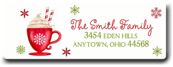 Christmas Address Labels Christmas Hot Chocolate Address Labels, return address, Snowflakes, Holiday, stickers, labels